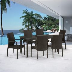 Комплект плетеной мебели T256A/YC379A-W53 Brown (6+1) + подушкина стульях в Ревде - revda.mebel24.online | фото