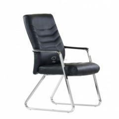 Кресло Barneo K-25 для посетителей и переговорных (хром, черная экокожа) в Ревде - revda.mebel24.online | фото