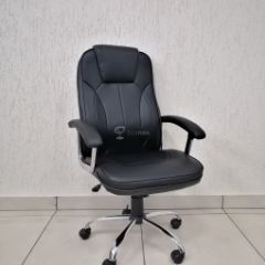 Кресло Barneo K-8 для руководителя (черная экокожа) в Ревде - revda.mebel24.online | фото 1