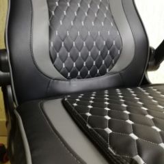 Кресло геймерское Barneo K-37 (черная кожа серые вставки) в Ревде - revda.mebel24.online | фото 2
