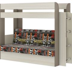 Кровать 2-х ярусная с диваном Карамель 75 (Музыка) Ясень шимо светлый/темный в Ревде - revda.mebel24.online | фото