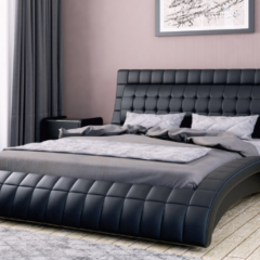 ВИРГИНИЯ Кровать 1600 (экокожа черная) в Ревде - revda.mebel24.online | фото