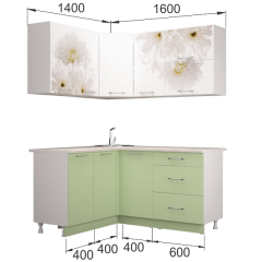 Кухонный гарнитур угловой Флоренс Грин (1400*1600) УНИ в Ревде - revda.mebel24.online | фото 2