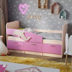 Кровать Дельфин 1,6 (Дуб молочный/фасад - Ламарти розовый) в Ревде - revda.mebel24.online | фото 2