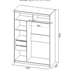 Шкаф-купе №19 Серия 3 Квадро (1500) Ясень Анкор светлый в Ревде - revda.mebel24.online | фото 4