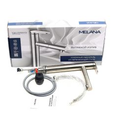 Смеситель д/кухни MELANA-F610303 Stello нерж.сталь, однорычажный, сатин, вытяжной излив в Ревде - revda.mebel24.online | фото 2