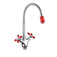 Смеситель для кухни Accoona A4882N с гибким изливом (красный) в Ревде - revda.mebel24.online | фото