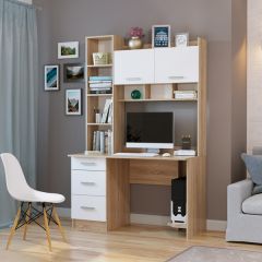 Стол компьютерный ПКС-5 Дуб сонома/Белый глянец в Ревде - revda.mebel24.online | фото 1