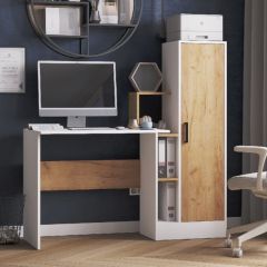 Стол компьютерный СКМ-2 ЛДСП Белый/Дуб крафт золотой в Ревде - revda.mebel24.online | фото 1