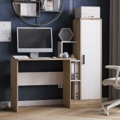 Стол компьютерный СКМ-2 ЛДСП Белый/Дуб сонома в Ревде - revda.mebel24.online | фото 1
