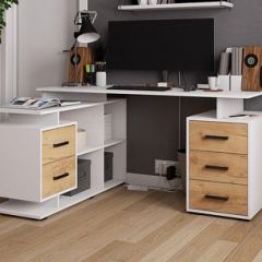 Стол компьютерный угловой СКМУ-3 Белый/Дуб крафт золотой в Ревде - revda.mebel24.online | фото