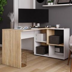 Стол компьютерный угловой СКМУ-4 Белый/Дуб сонома в Ревде - revda.mebel24.online | фото