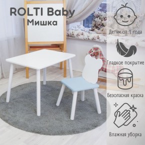 Детский комплект стол и стул «Мишка» Rolti Baby  (голубая столешница/голубое сиденье/белые ножки) в Ревде - revda.mebel24.online | фото