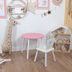 Комплект детский стол КРУГЛЫЙ и стул КОРОНА ROLTI Baby (розовая столешница/белое сиденье/белые ножки) в Ревде - revda.mebel24.online | фото