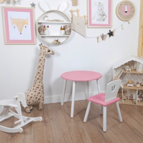 Комплект детский стол КРУГЛЫЙ и стул КОРОНА ROLTI Baby (розовая столешница/розовое сиденье/белые ножки) в Ревде - revda.mebel24.online | фото