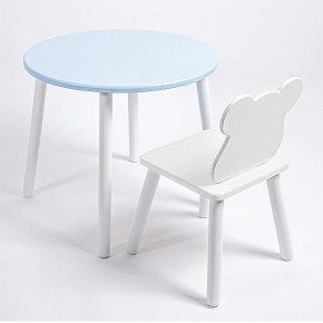 Комплект детский стол КРУГЛЫЙ и стул МИШКА ROLTI Baby (голубая столешница/белое сиденье/белые ножки) в Ревде - revda.mebel24.online | фото