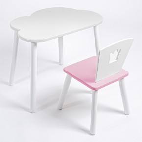 Комплект детский стол ОБЛАЧКО и стул КОРОНА ROLTI Baby (белая столешница/розовое сиденье/белые ножки) в Ревде - revda.mebel24.online | фото