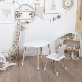 Комплект детский стол ОБЛАЧКО и стул МИШКА ROLTI Baby (белая столешница/белое сиденье/береза ножки) в Ревде - revda.mebel24.online | фото