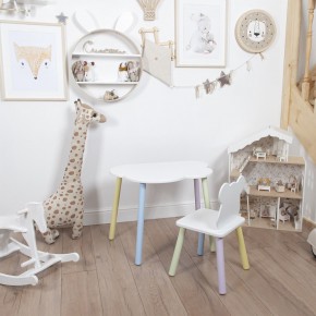 Комплект детский стол ОБЛАЧКО и стул МИШКА ROLTI Baby (белая столешница/белое сиденье/цветные ножки) в Ревде - revda.mebel24.online | фото