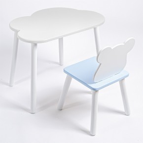 Комплект детский стол ОБЛАЧКО и стул МИШКА ROLTI Baby (белая столешница/голубое сиденье/белые ножки) в Ревде - revda.mebel24.online | фото