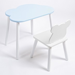 Комплект детский стол ОБЛАЧКО и стул МИШКА ROLTI Baby (голубая столешница/белое сиденье/белые ножки) в Ревде - revda.mebel24.online | фото 1