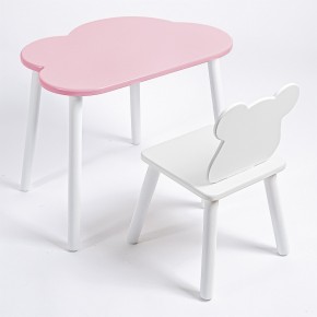 Комплект детский стол ОБЛАЧКО и стул МИШКА ROLTI Baby (розовая столешница/белое сиденье/белые ножки) в Ревде - revda.mebel24.online | фото 1
