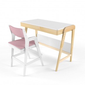 Комплект растущий стол и стул с чехлом 38 попугаев «Вуди» (Белый, Белый, Розовый) в Ревде - revda.mebel24.online | фото