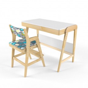Комплект растущий стол и стул с чехлом 38 попугаев «Вуди» (Белый, Береза, Салют) в Ревде - revda.mebel24.online | фото