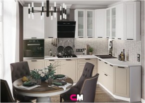 Модульная кухня Альфа холст белый/холст брюле в Ревде - revda.mebel24.online | фото 1