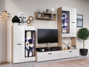 Нэнси New Шкаф-стекло исп.2 (ЛДСП) Белый глянец/Сонома в Ревде - revda.mebel24.online | фото 3