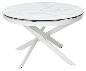 Стол TRENTO 120 HIGH GLOSS STATUARIO Белый мрамор глянцевый, керамика/ белый каркас, ®DISAUR в Ревде - revda.mebel24.online | фото 1