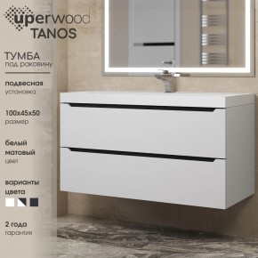 Тумба под раковину Uperwood Tanos 100 см, подвесная, белая/графит в Ревде - revda.mebel24.online | фото 3