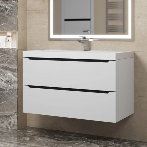 Тумба под раковину Uperwood Tanos 90 см, подвесная, белая/графит в Ревде - revda.mebel24.online | фото