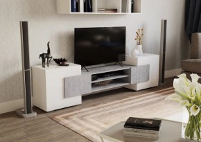 Тумба ТВ 03 (Белый глянец/Цемент светлый) в Ревде - revda.mebel24.online | фото